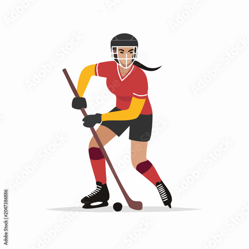 Woman playing ice hockey in flat design style