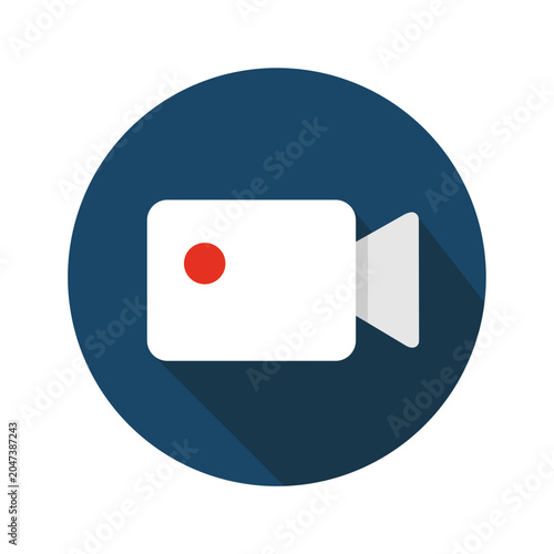 Video Icon - Red recording button on dark blue camera icon isolated minimal design vector