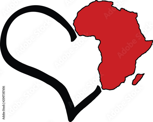 Africa silhouette in heart shape symbol