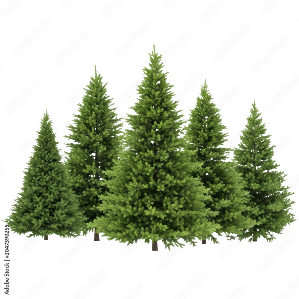 Obraz premium A cluster of green coniferous trees standing together in a row