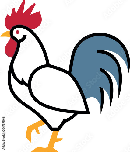 Rooster Walking Alone in Simple Style