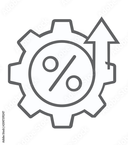 Gear icon with a percentage symbol and an upward arrow, representing financial growth or interest rate increase