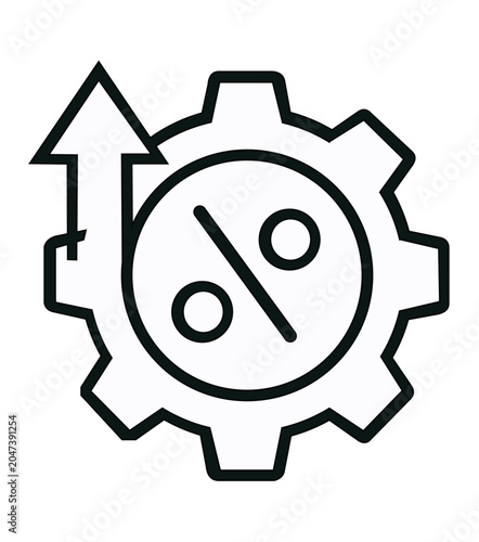 Gear icon with a percentage symbol and an upward arrow, representing financial growth or interest rate increase