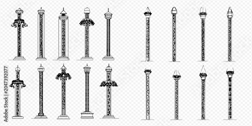 Bilde på lerret Set of various historical monument pillars and columns, hand drawn vector illustration collection