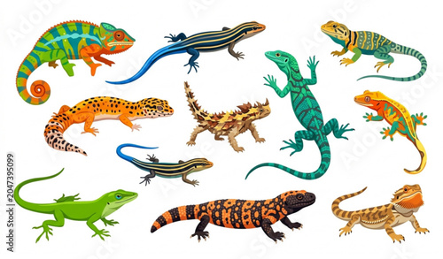 Fotografía Global Colorful Lizard Collection with Diverse Reptile Species Vector Illustrati