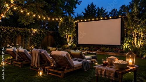 Outdoor movie night in backyard