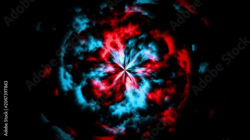 Abstract Red Blue Energy Vortex Explosion Loop Animation on Dark Background 4K Motion Graphics