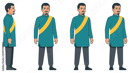 Quadro su tela Indian man with turban and sash character sprite sheet in various poses