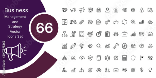Bild auf Leinwand Business management and strategy vector icons set