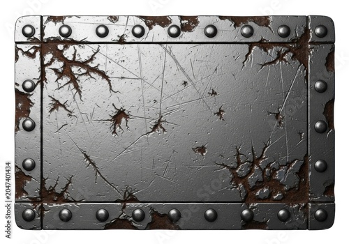 Rusty metal plate with bolts background.