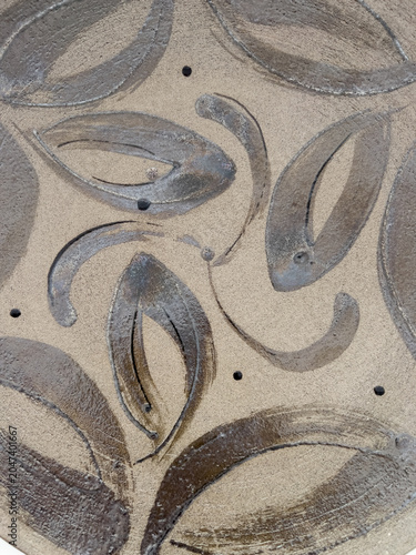 Fragments, individual decorative elements and patterns on the surface of ceramic dishes