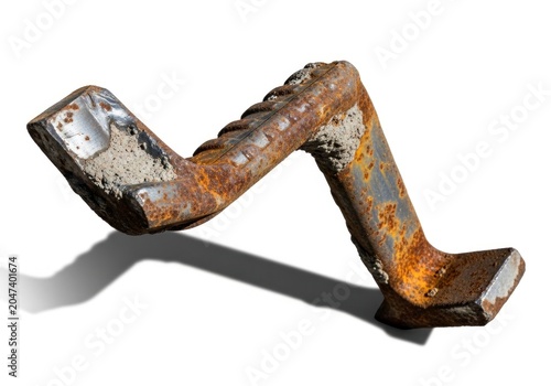Rusty metal object on white background.