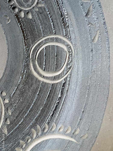 Fragments, individual decorative elements and patterns on the surface of ceramic dishes