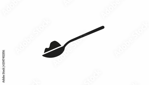 Minimalist spoon with powder icon, black silhouette of a teaspoon with salt or sugar, cooking ingredient measurement vector illustration