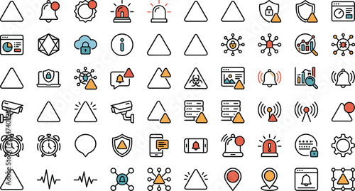 Fotografía Digital security warning icons set with hazard caution alert alarm network syste