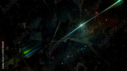 Abstract dark background with glowing neon laser light beams and artistic paint splatter texture for modern creative design projects, luxury digital wallpaper with copy space for commercial use