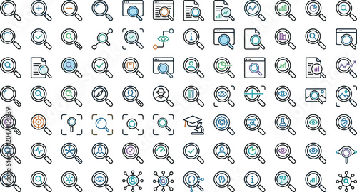Bild auf Leinwand Search research analysis icons set with magnifying glass data analytics finding