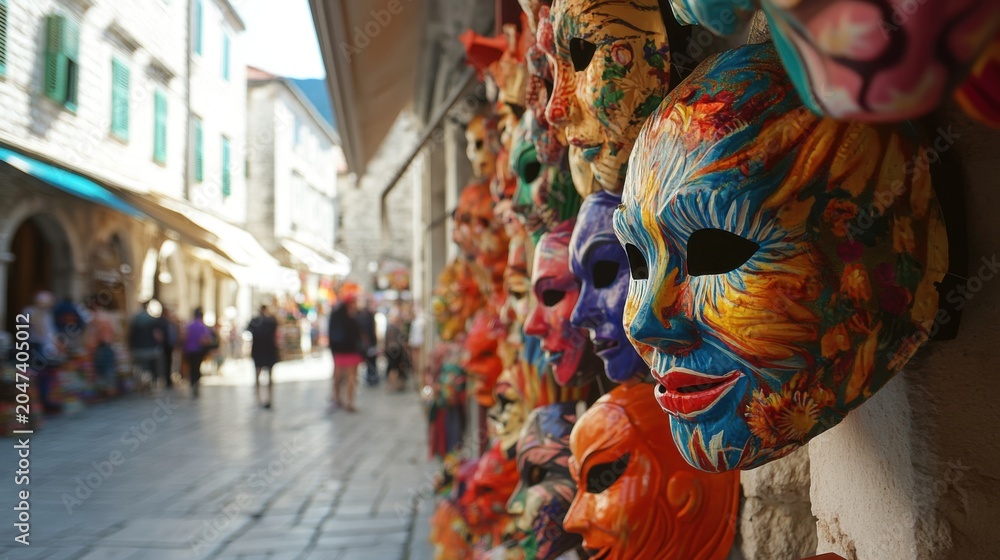 Fototapeta premium colorful masks on a european street