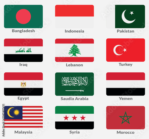 12 Editable Islamic National Flags Grid Vector for Stock Design