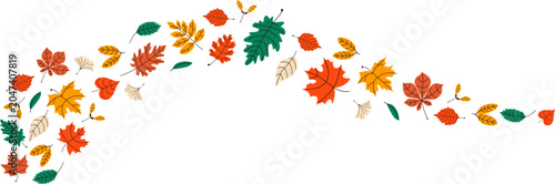 Bild auf Leinwand A dynamic, undulating composition simulating wind blowing through autumn leaves on a white background