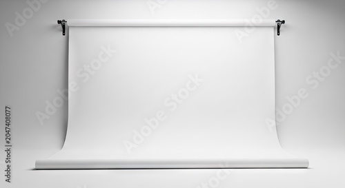 White seamless paper backdrop in professional photography studio