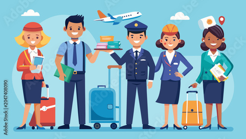 Foto Airline Crew, Travel, Aviation, Flat Icons, Vector Set