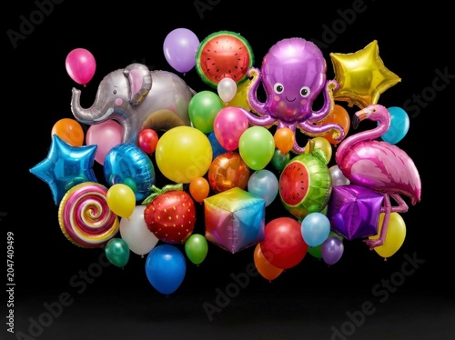 Colorful balloons and toys party objects.