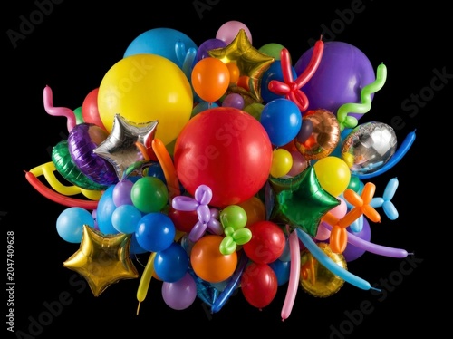 Colorful balloons and star shapes bunch.
