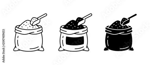 Φωτογραφία Sack of Sugar Icons, Granular Ingredient Bags, Scoop Filled with Powder, Food Co