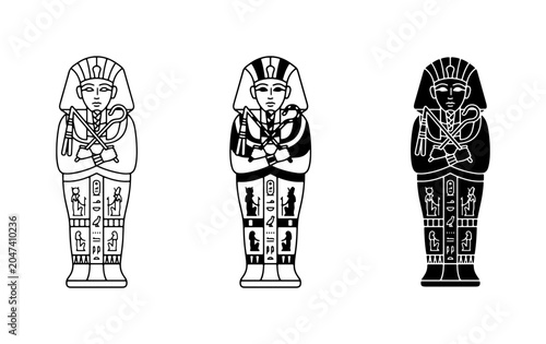 Fotografía Egyptian Sarcophagus Icons, Ancient Mummy Coffins, Pharaoh Burial Cases, Vector