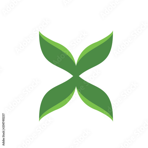 Green Leaf X Logo Symbol Representing Eco-Friendly Sustainable Organic Natural Growth