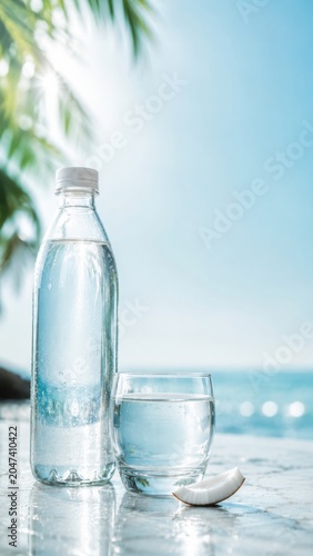 Coconut Electrolyte Water With Bottle and Copy Space