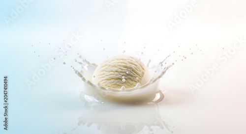 Milk Splash Droplet Falling on White Surface with Water Drops