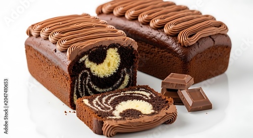 Chocolate Cake Roll with Cream Filling on White Background