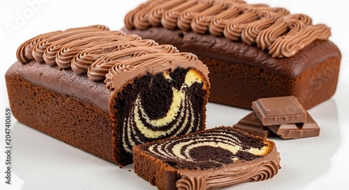Chocolate Cake Roll Slices with Chocolate Frosting on White Background
