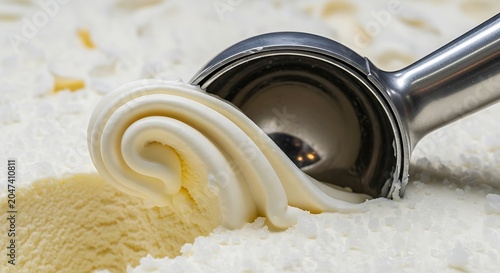 Ice Cream Scoop with Vanilla Ice Cream on White Background