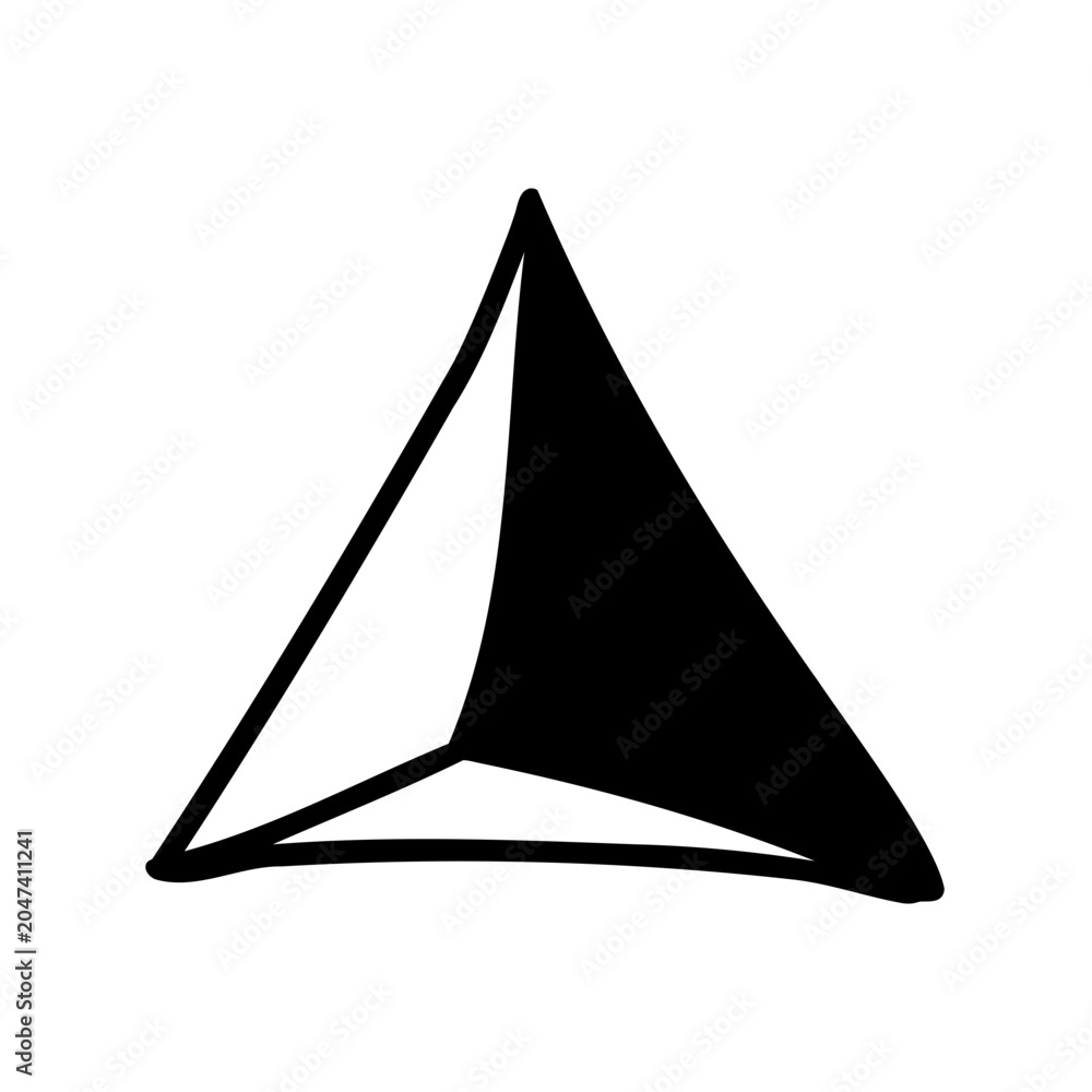 Fototapeta premium Simple minimalist hand drawn tetrahedron geometric shape in bold black outline