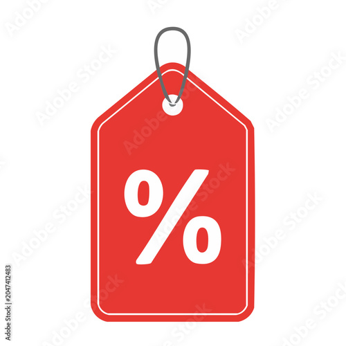 Red tag with percentage sign, flat design