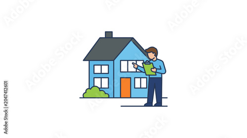 Fotografija Man holding clipboard in front house.