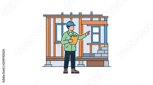 Man in hard hat holding clipboard.