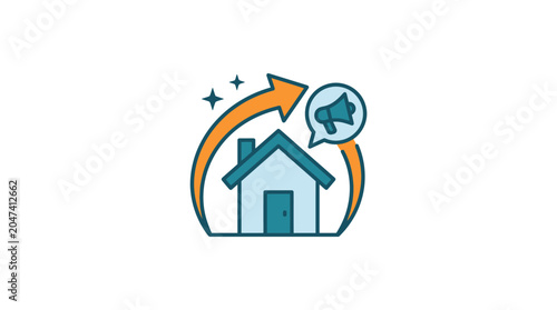 Simple House with Speech Bubble Icon.