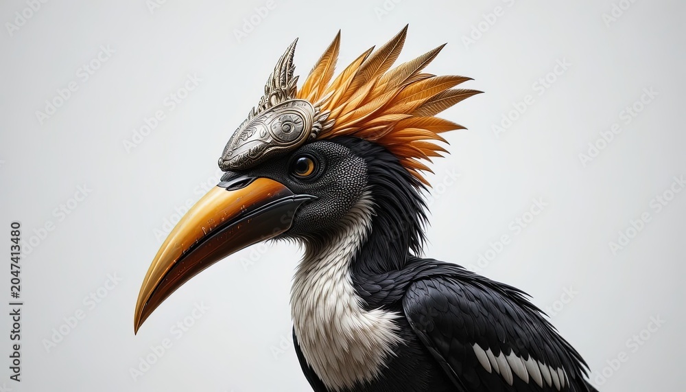 Fototapeta premium Close-up of a colorful hornbill bird with vibrant feathers and striking beak in natural light