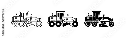 Фотография Road Grader Icons, Construction Vehicle Vector Set, Heavy Machinery Graphics