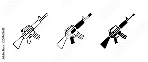 Bild auf Leinwand Assault Rifle Icons, Military Weapon Vector Graphics, Combat Firearm Symbols
