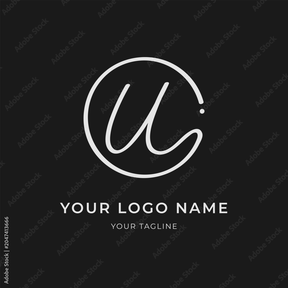 Fototapeta premium Letter U Minimalist Calligraphic Monogram Vector Monoline Style Template
