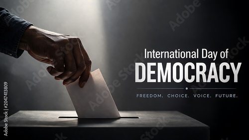 Hand casting a vote in a ballot box for international day of democracy