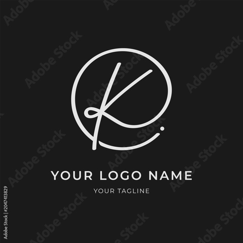 Letter K Minimalist Calligraphic Monogram Vector Monoline Style Template