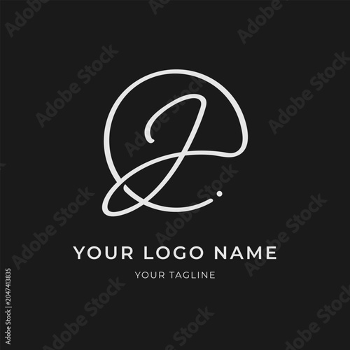 Letter J Minimalist Calligraphic Monogram Vector Monoline Style Template