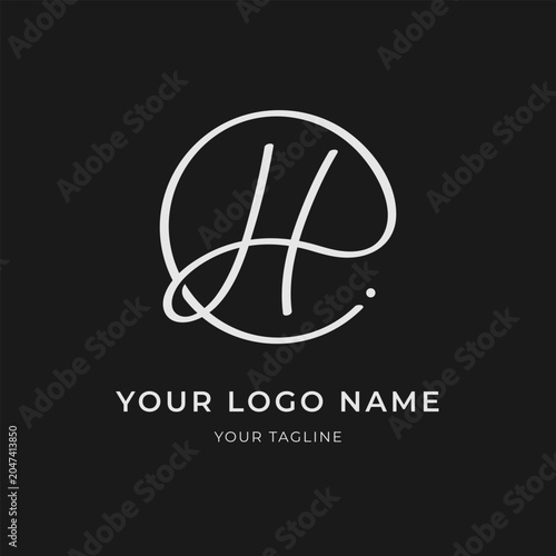 Letter H Minimalist Calligraphic Monogram Vector Monoline Style Template
