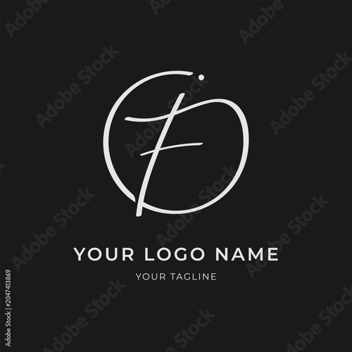 Letter F Minimalist Calligraphic Monogram Vector Monoline Style Template